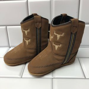 Old West Brown Infant Boys Western Cowboy Boots Size 4